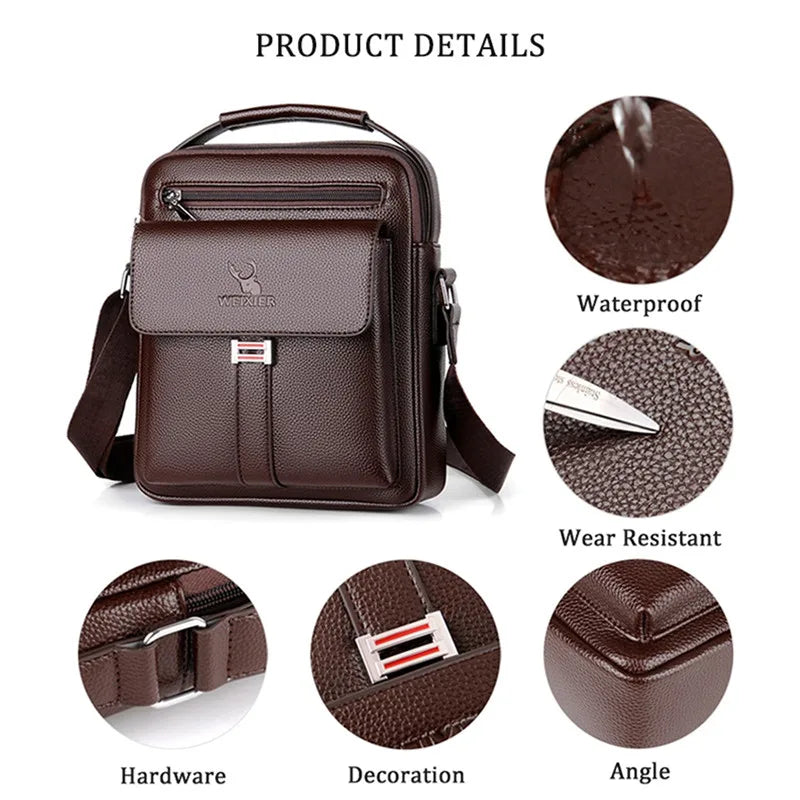 MEN'S VINTAGE PU LEATHER CROSSBODY BAG Waterproof Large Capacity Messenger Shoulder Handbag