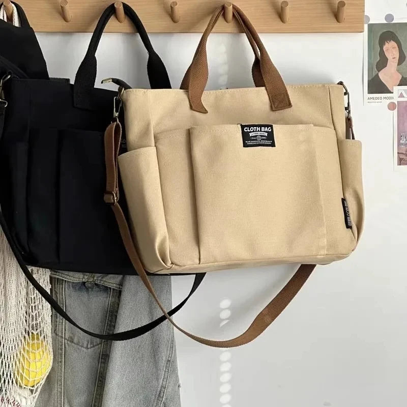Urban Minimalist Canvas Tote Bag Large Capacity Shoulder Crossbody Bag for Women Students Commuting