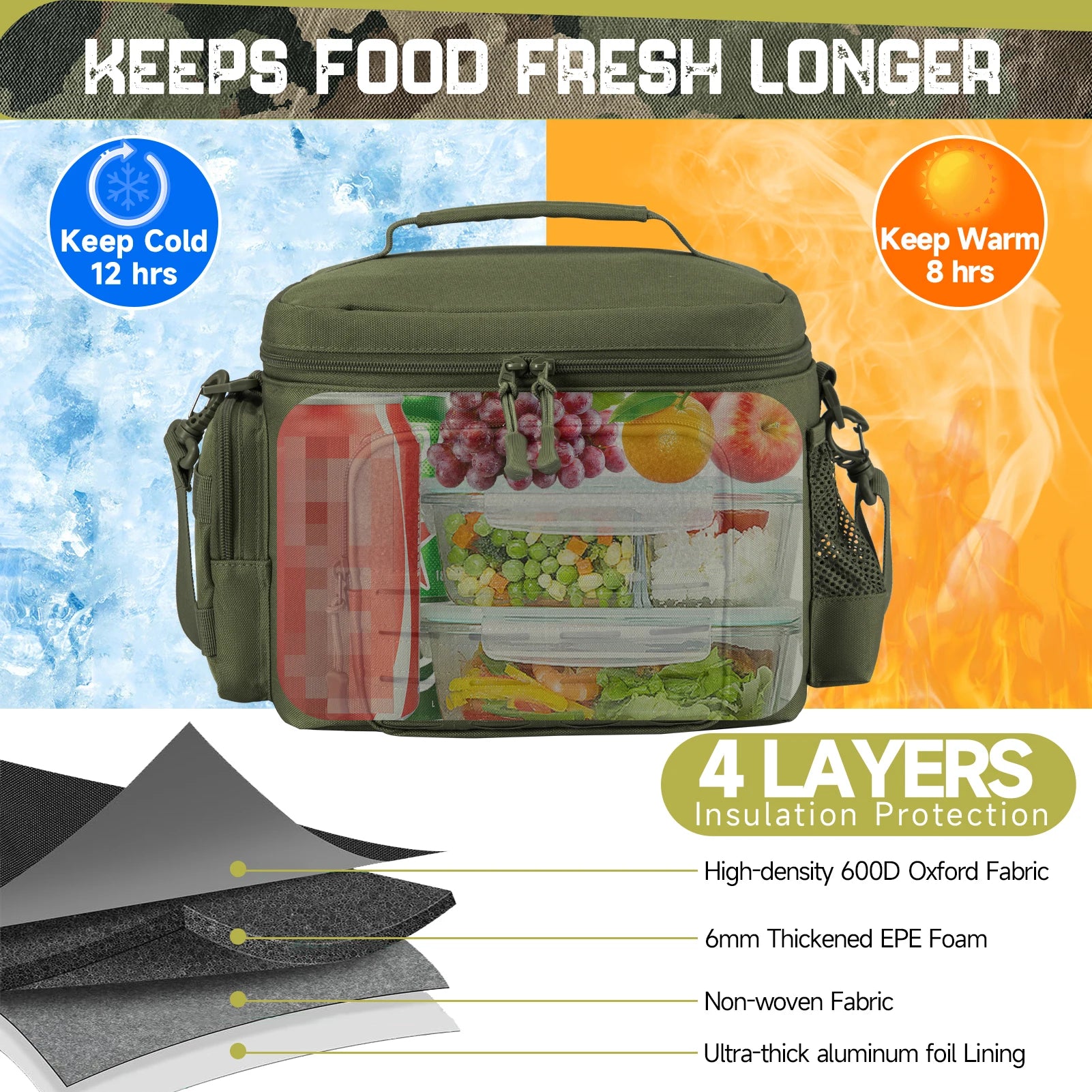 Tactical Lunch Box for Men/Women Outdoor Heavy Duty Insulated Thermal Cooler Bag Work Picnic Camping