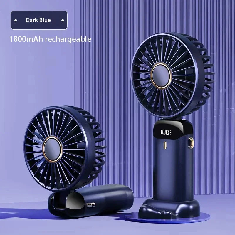 Handheld Mini Fan Foldable Portable Neck Hanging USB Rechargeable 5 Speed Fan with Stand