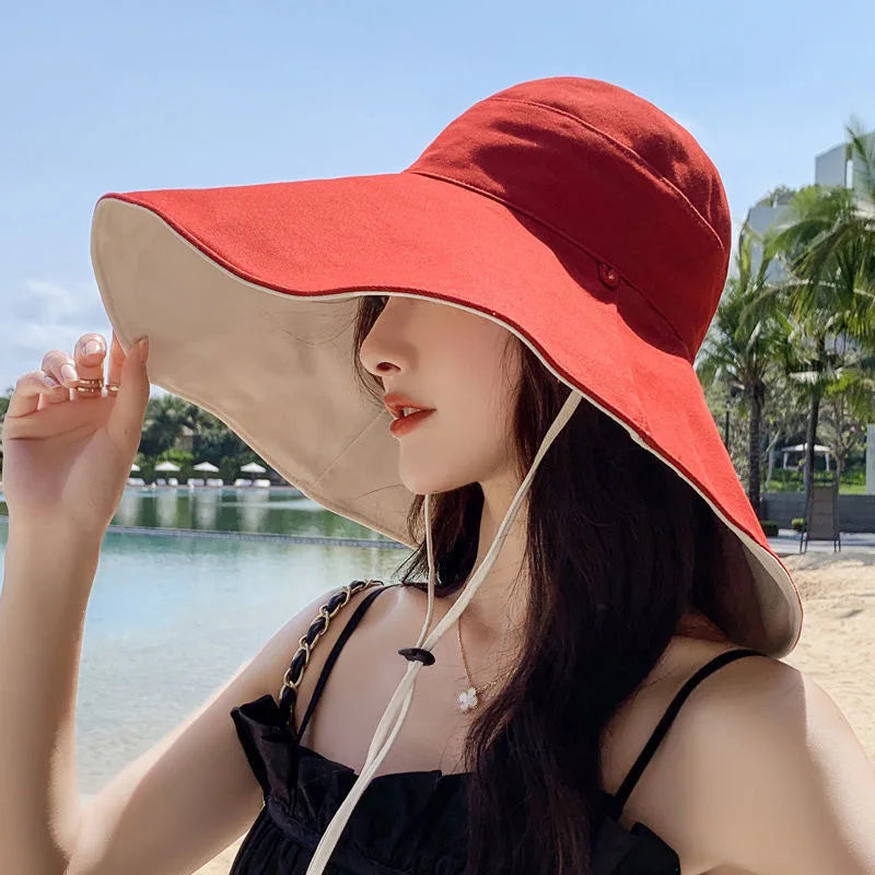 Wide Brim UPF 50+ Double-Sided Sun Hat for Women – Foldable Anti-UV Beach, Travel & Hiking Hat