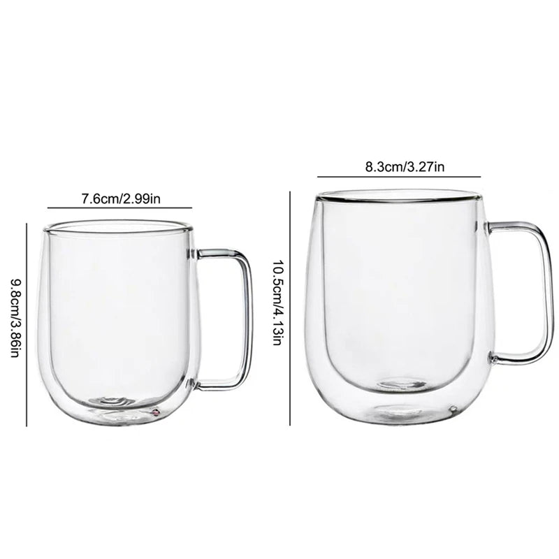 150–350ml Double Wall Heat Resistant Borosilicate Glass Mug with Handle for Coffee, Tea & Milk