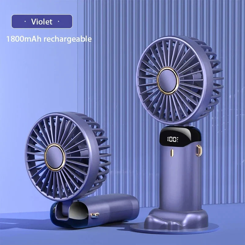 Handheld Mini Fan Foldable Portable Neck Hanging USB Rechargeable 5 Speed Fan with Stand