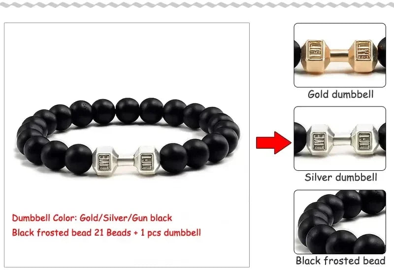 Lava Bracelet – Black Volcanic Stone with Matte Dumbbell Beads
