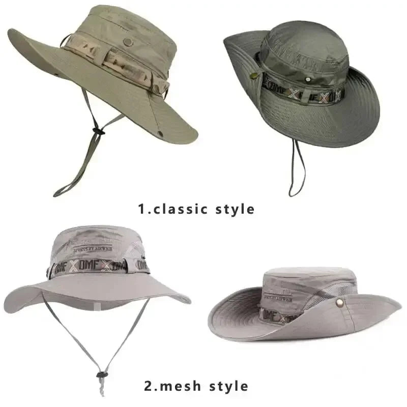 Outdoor UV Protection Wide Brim Bucket Hat for Men – Breathable Safari Hiking Fishing Beach Cap