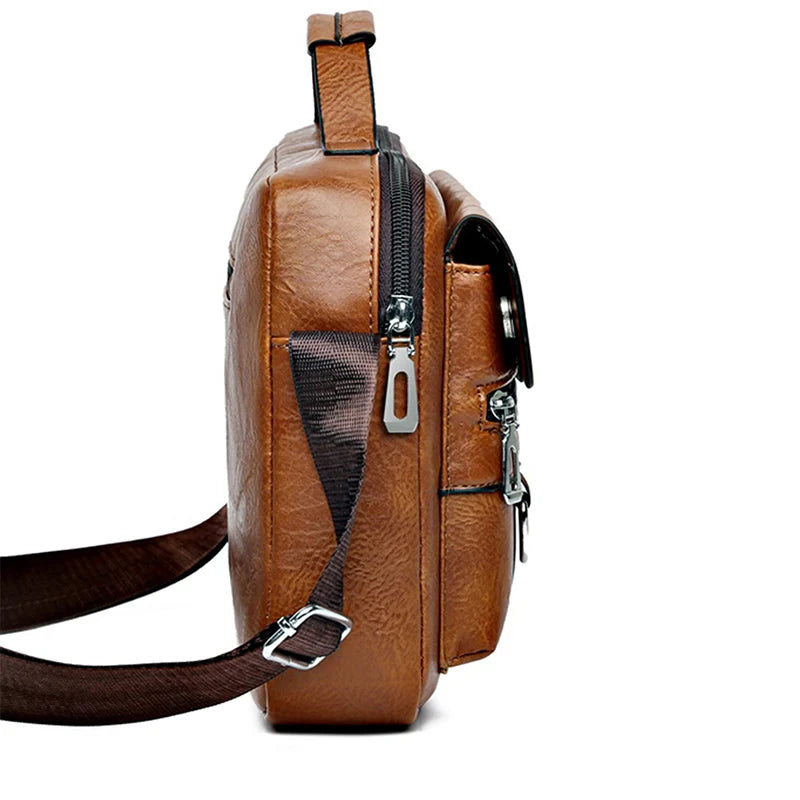 MEN'S Retro Messenger Bag Waterproof PU Leather Laptop Briefcase Large Capacity for Office Travel