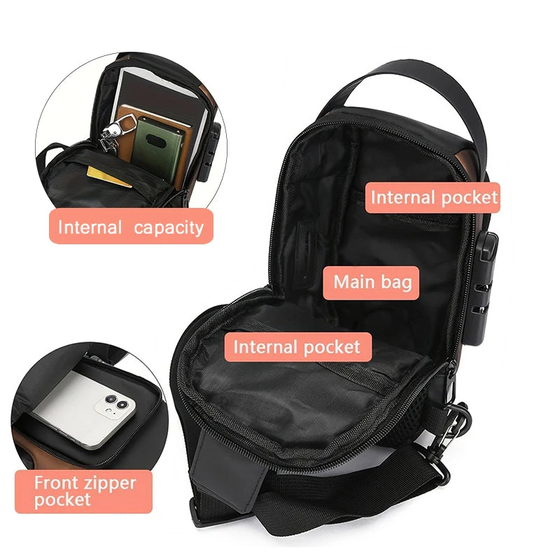 Durable Oxford Fabric Men's Sling Bag – Stylish Motorcycle Crossbody Chest Pack with Phone Pocket