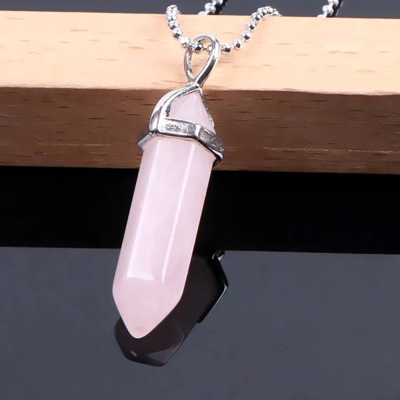 Natural Gemstone Hexagonal Bullet Necklace Quartz Crystal Pendant Chakra Healing Reiki Jewellery