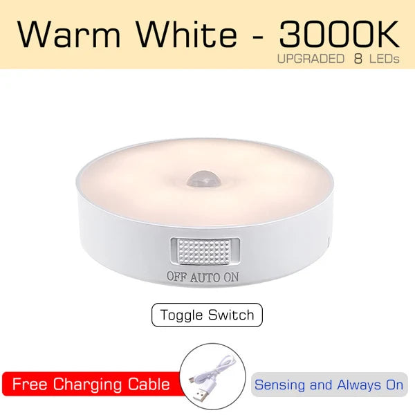 Motion Sensor LED Night Light USB Rechargeable Lamp for Bedroom, Kitchen, Wardrobe & Stairs