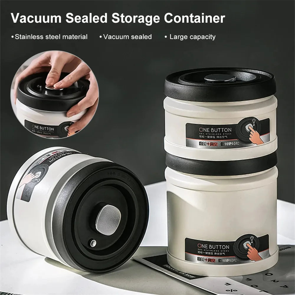 Stainless Steel Coffee Bean Vacuum Sealed Canister Airtight Storage Jar for Kitchen Organisation