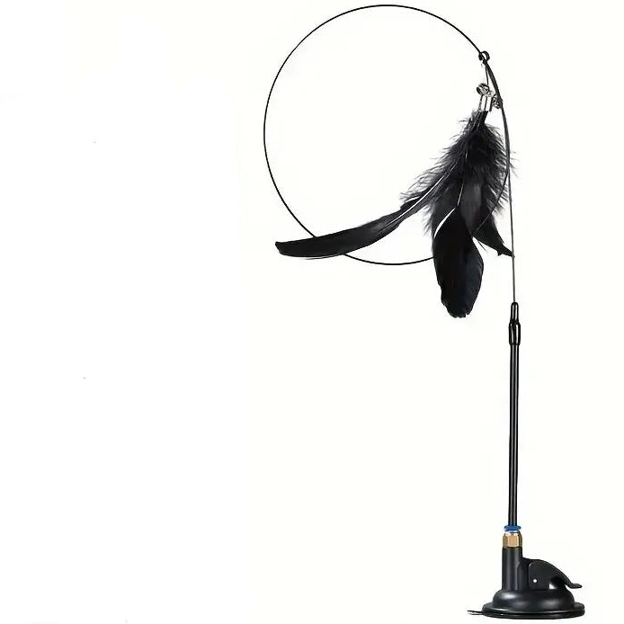 Interactive Cat Teaser Toy with Bell & Feather Wand – Long Suction Cup Pole for Active Playtime Fun