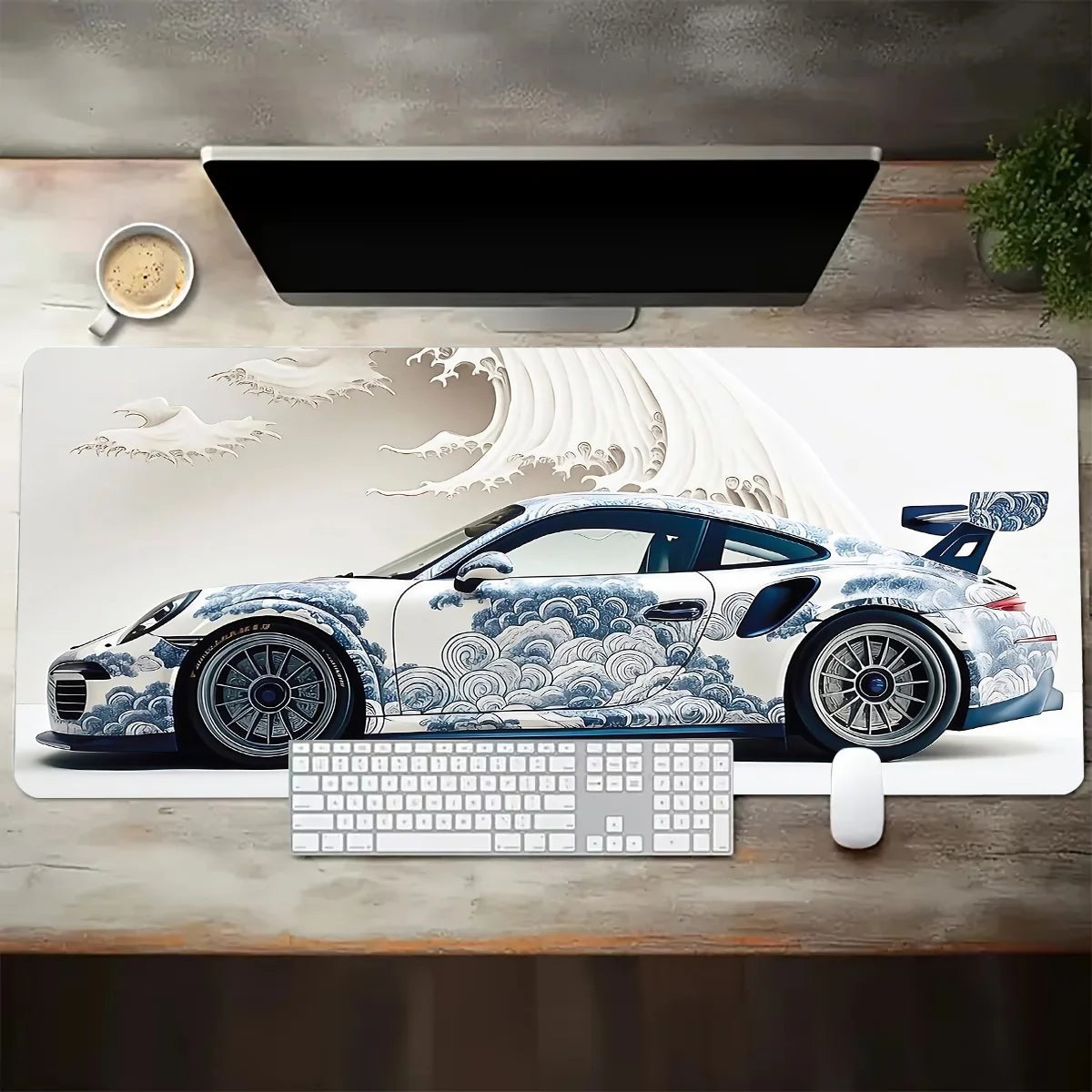 Sports Car Design Gaming Mouse Pad Anti-Slip Rubber Base Extended Desk Mat for Home Office or Gaming