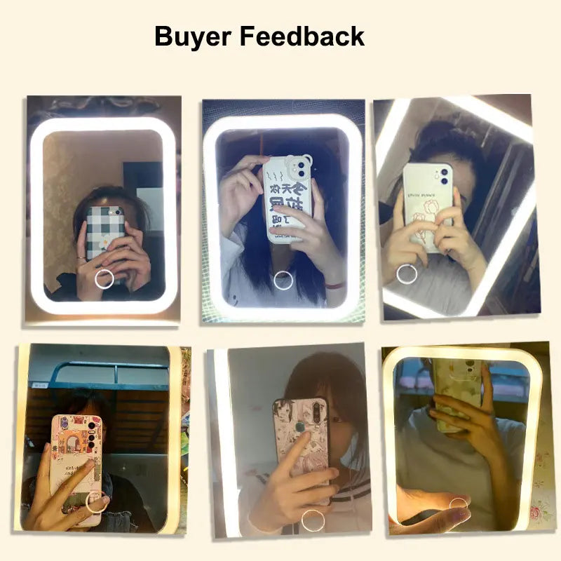 LED Vanity Mirror Portable 3 Colours Touch Screen USB Rechargeable Dimmable Makeup Mirror