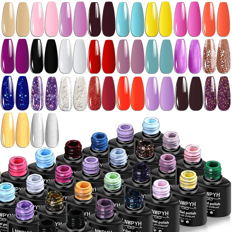 26 Colour GEL NAIL POLISH KIT Semi Permanent UV LED Gel Varnish Set with Base and Top Coat