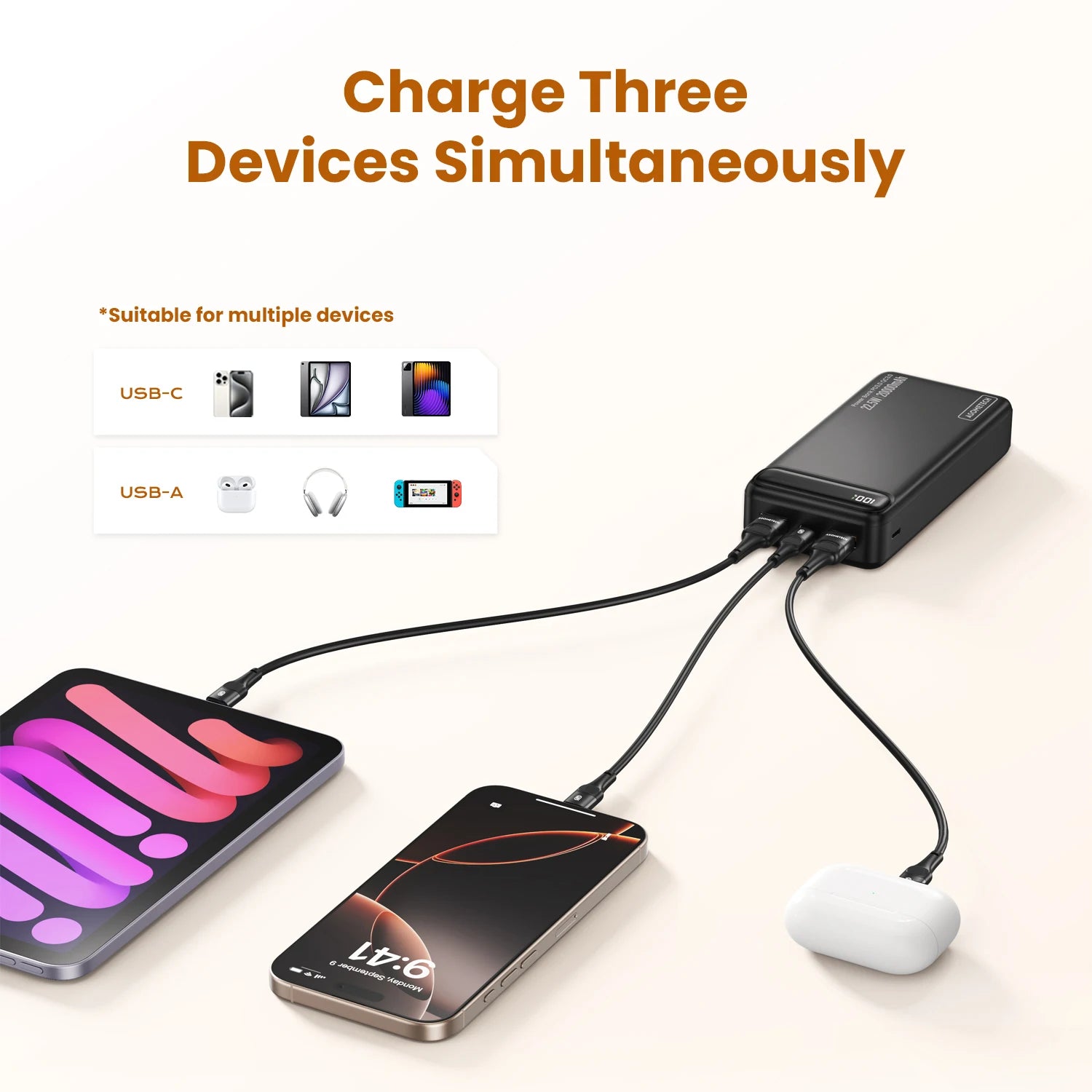 22.5W 20000mAh Portable Power Bank Fast Charging External Battery for iPhone Samsung Xiaomi iPad