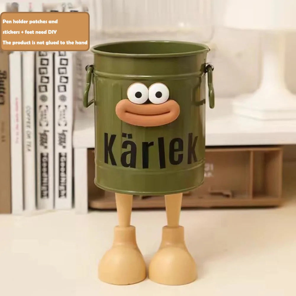 CARTOON PEN HOLDER - Simple Office & Desk Storage with Random Letter Stickers