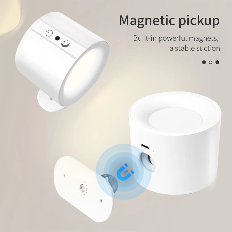 360° Rotatable LED Wall Sconce with Touch Control, Rechargeable Double Head Night Light for Bedroom