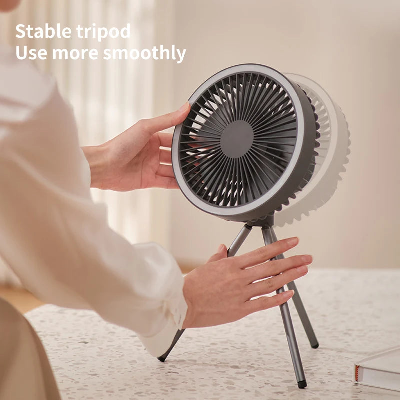 10000mAh Portable Camping Fan with Power Bank, Tripod, Tent Hook, Outdoor Tent Cooling Fan