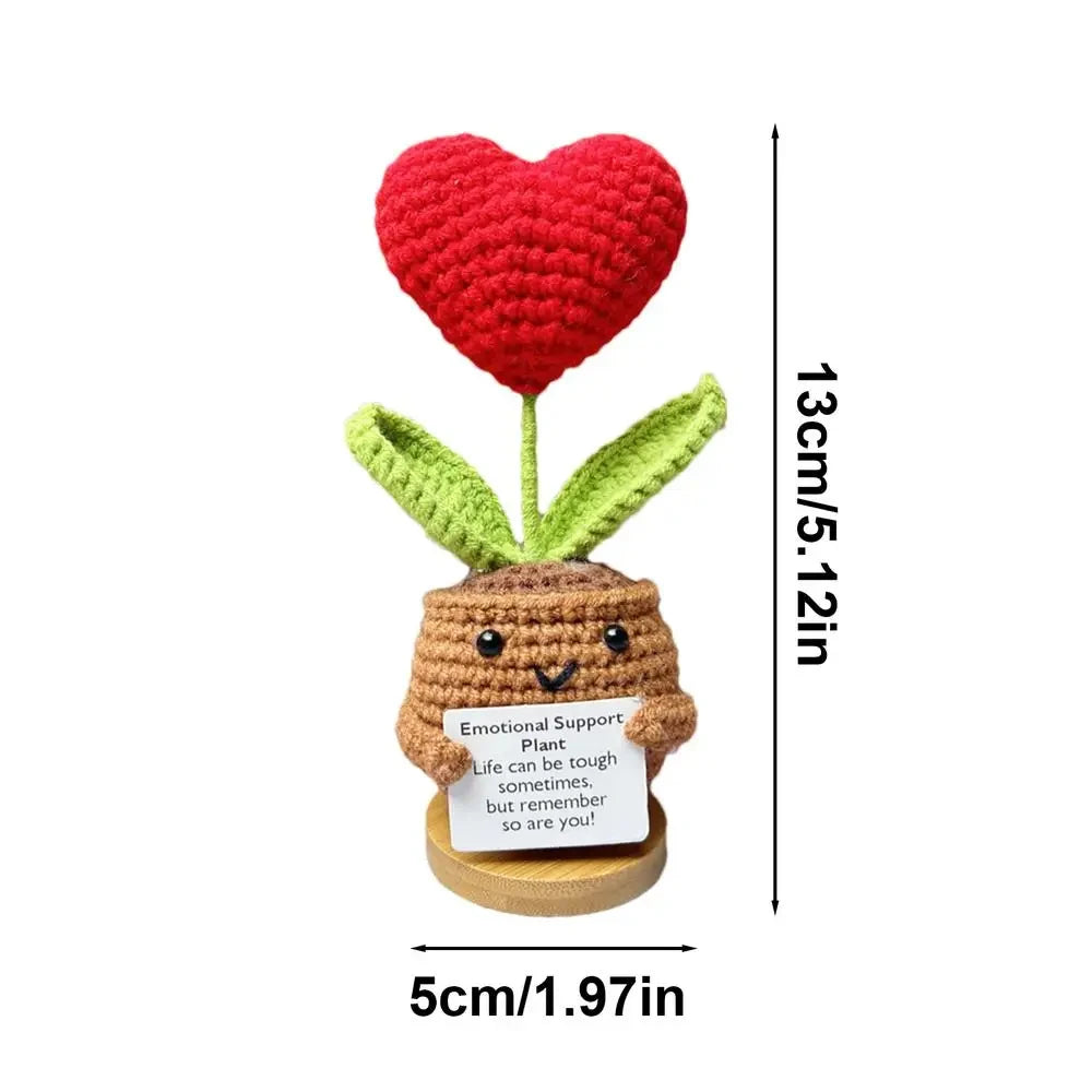 Positive Energy Heart Flower Hand-Woven Knitted Doll for Home Décor, Desk Ornament & Gifts