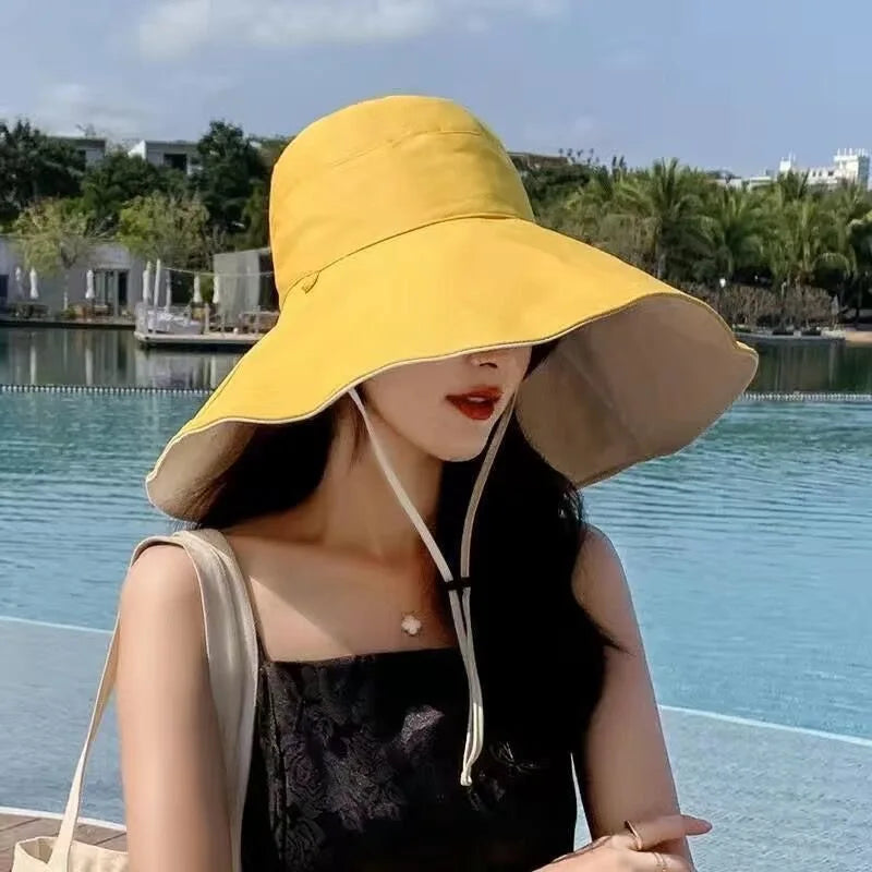 Wide Brim UPF 50+ Double-Sided Sun Hat for Women – Foldable Anti-UV Beach, Travel & Hiking Hat