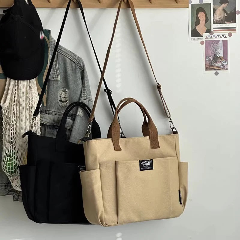 Urban Minimalist Canvas Tote Bag Large Capacity Shoulder Crossbody Bag for Women Students Commuting