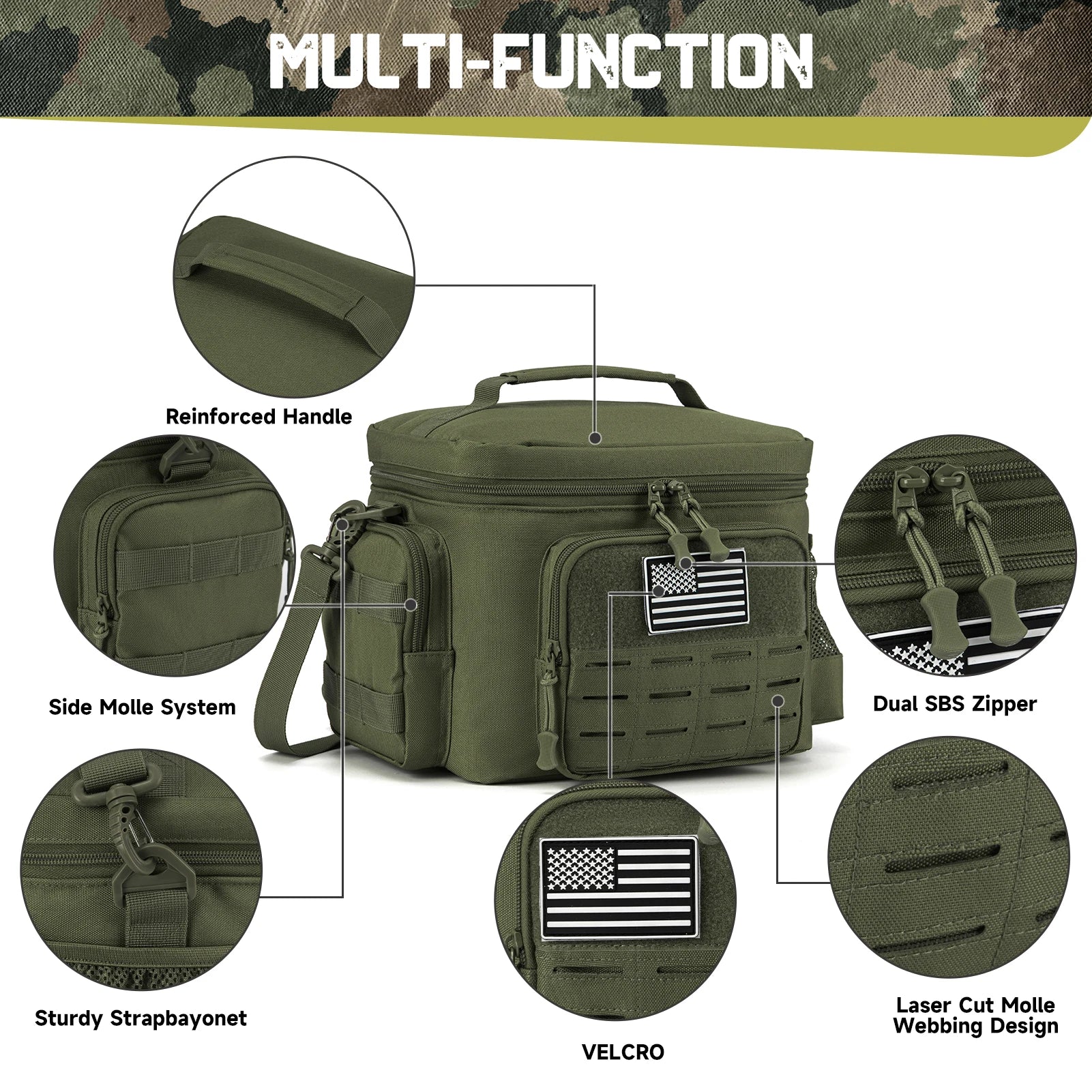 Tactical Lunch Box for Men/Women Outdoor Heavy Duty Insulated Thermal Cooler Bag Work Picnic Camping