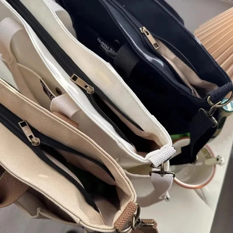 Urban Minimalist Canvas Tote Bag Large Capacity Shoulder Crossbody Bag for Women Students Commuting