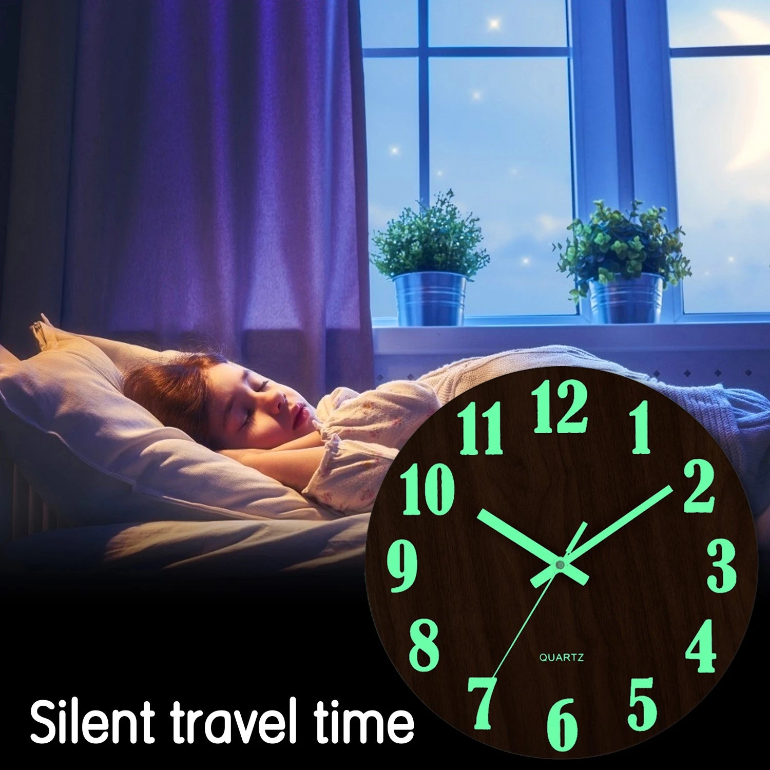 12 Inch Luminous Wooden Wall Clock Silent Non Ticking Nordic Style Night Light Modern Home Decor
