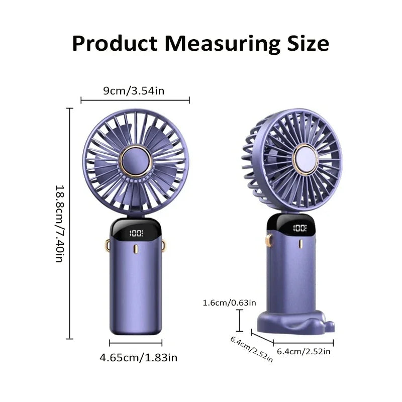 Handheld Mini Fan Foldable Portable Neck Hanging USB Rechargeable 5 Speed Fan with Stand