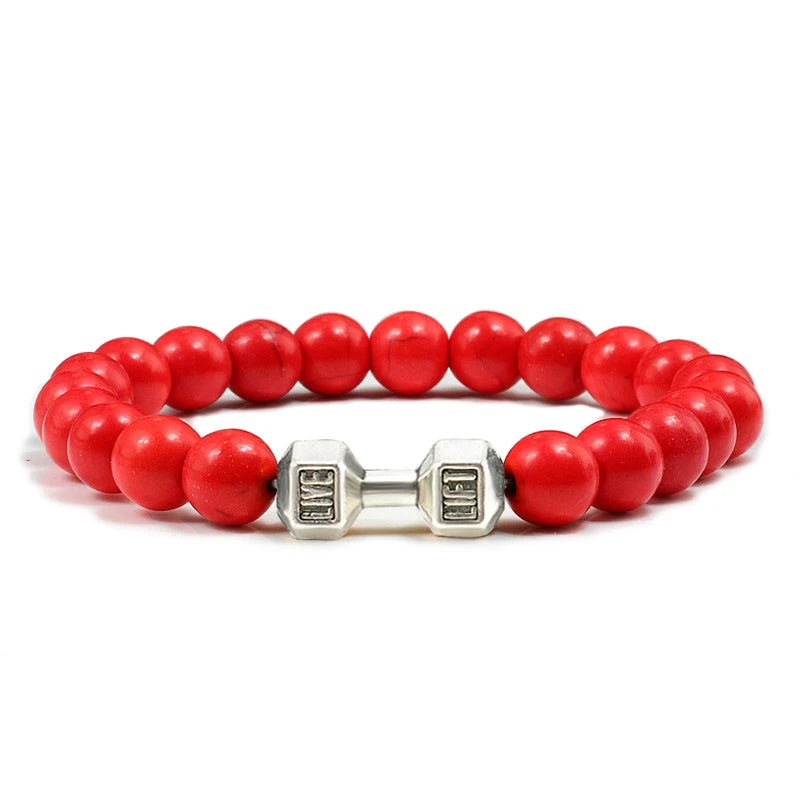 Natural Lava Stone Bead Bracelet for Men & Women with Dumbbell Charm Fitness Jewellery