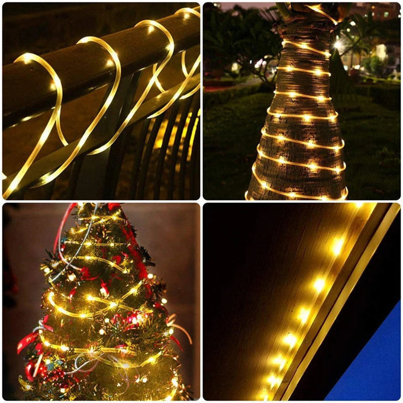 Solar Rope Lights Outdoor LED Waterproof String Lighting with 8 Modes for Garden Path Deck Patio