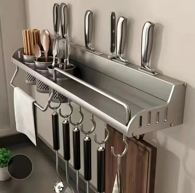 Multifunctional Kitchen Storage Rack Wall-Mounted Spice Holder Cutting Board & Utensils Organiser