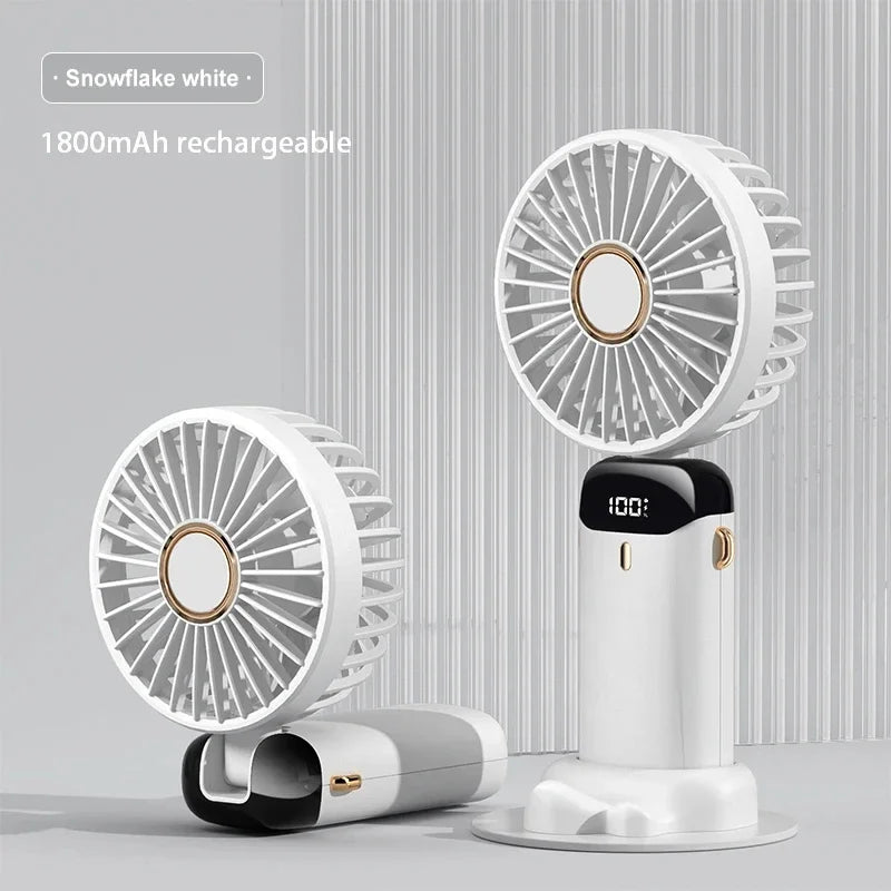 Handheld Mini Fan Foldable Portable Neck Hanging USB Rechargeable 5 Speed Fan with Stand