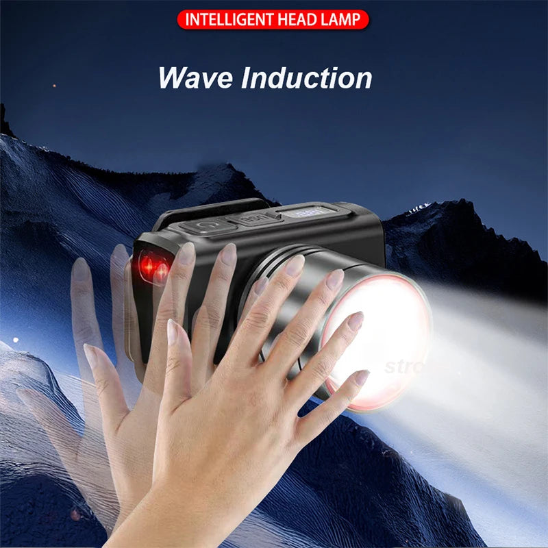 Rechargeable Super Bright LED Headlamp with Motion Sensor Waterproof Outdoor Camping Light