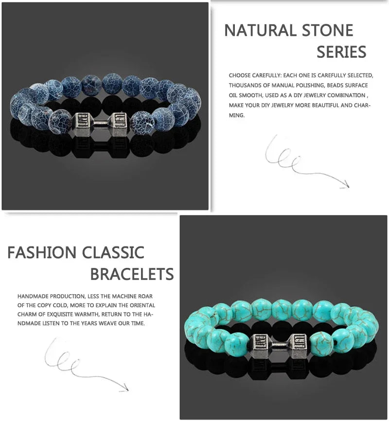 Lava Bracelet – Black Volcanic Stone with Matte Dumbbell Beads