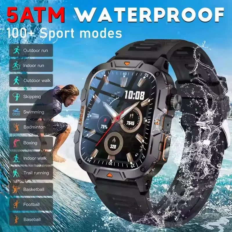 GUHUAVMI 2025 military grade smart watch men 1.96" amoled 5atm waterproof fitness tracker calls