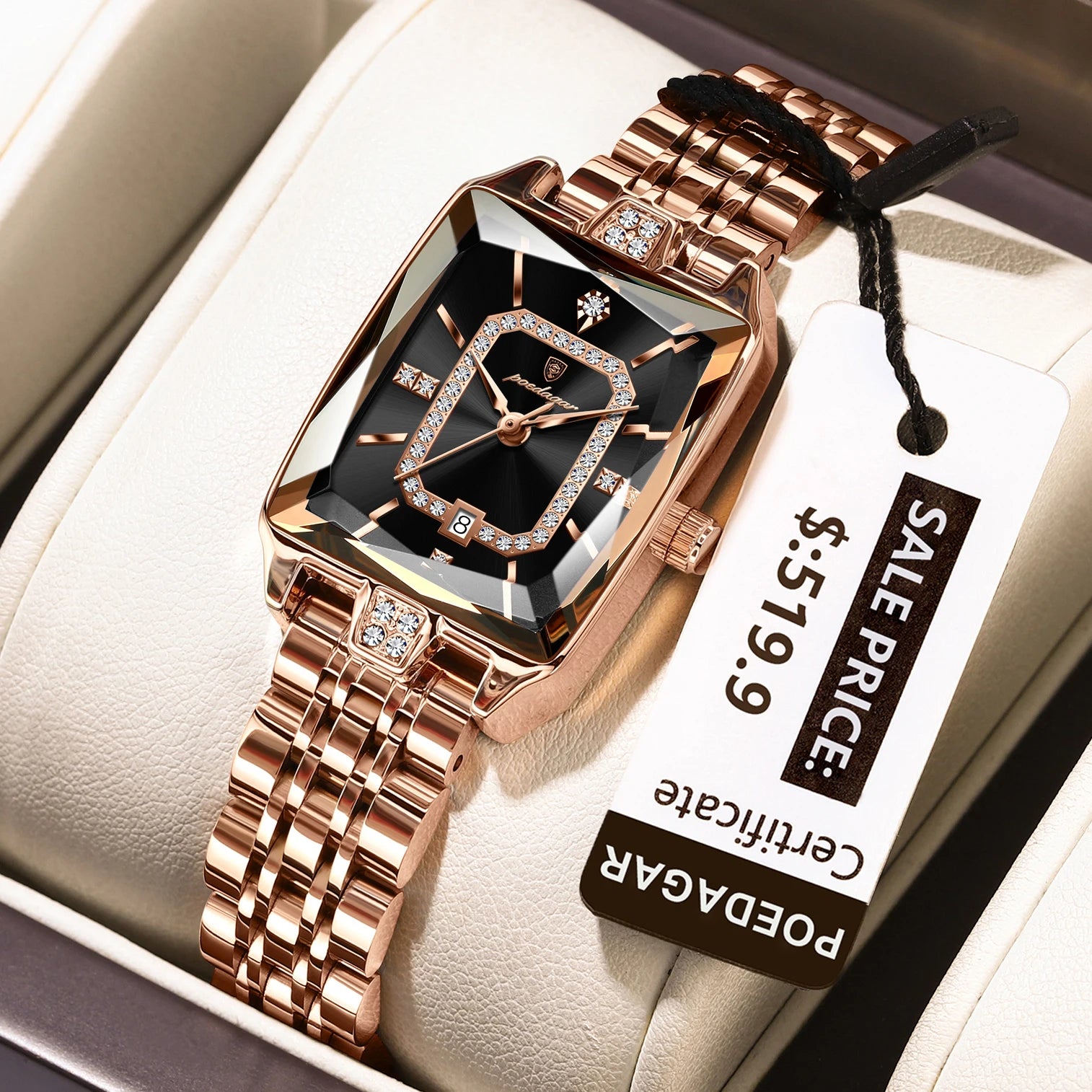 POEDAGAR Women's Luxury Watch Elegant Stainless Steel Waterproof Quartz Wristwatch with Date Display