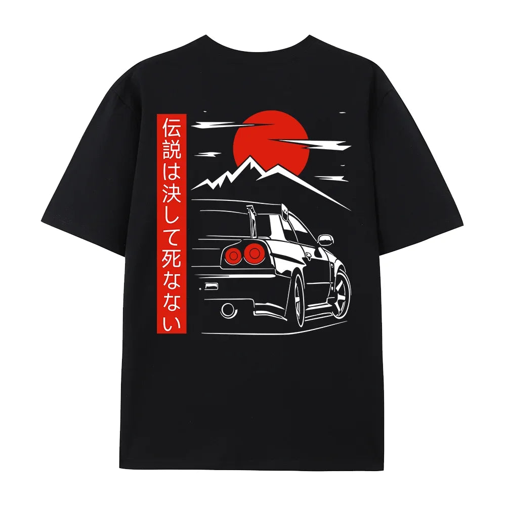 Japanese JDM GTR R34 Racing T-Shirt – Oversized Streetwear Tee for Men | 100% Cotton Back Print