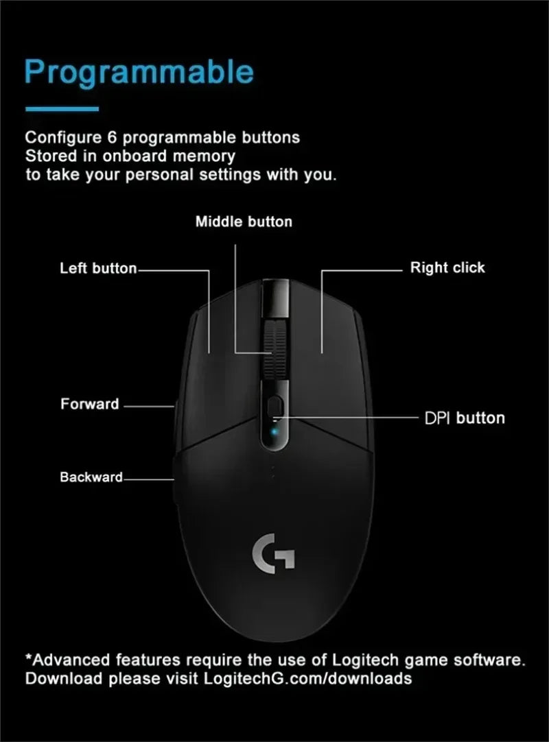 LOGITECH G304/G305 LIGHTSPEED Wireless Gaming Mouse HERO 12K Sensor 12000DPI 6 Programmable Buttons
