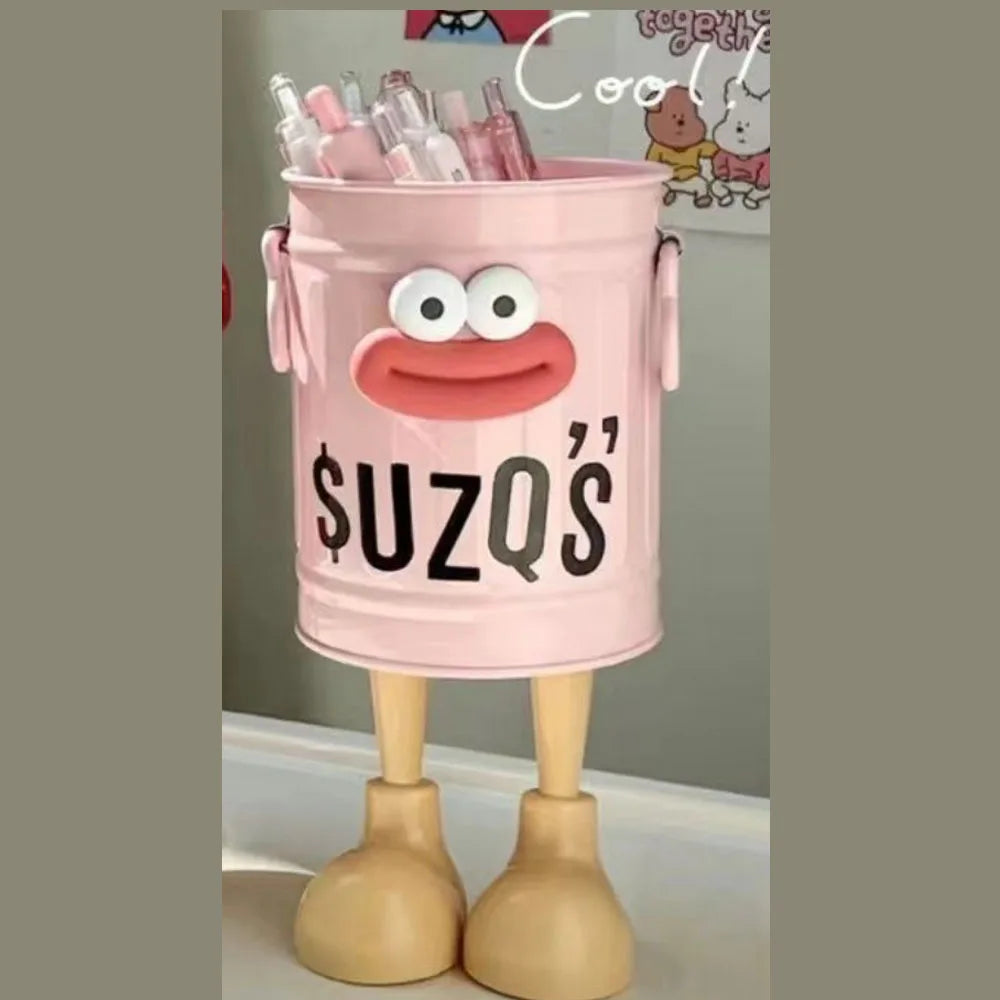 CARTOON PEN HOLDER - Simple Office & Desk Storage with Random Letter Stickers