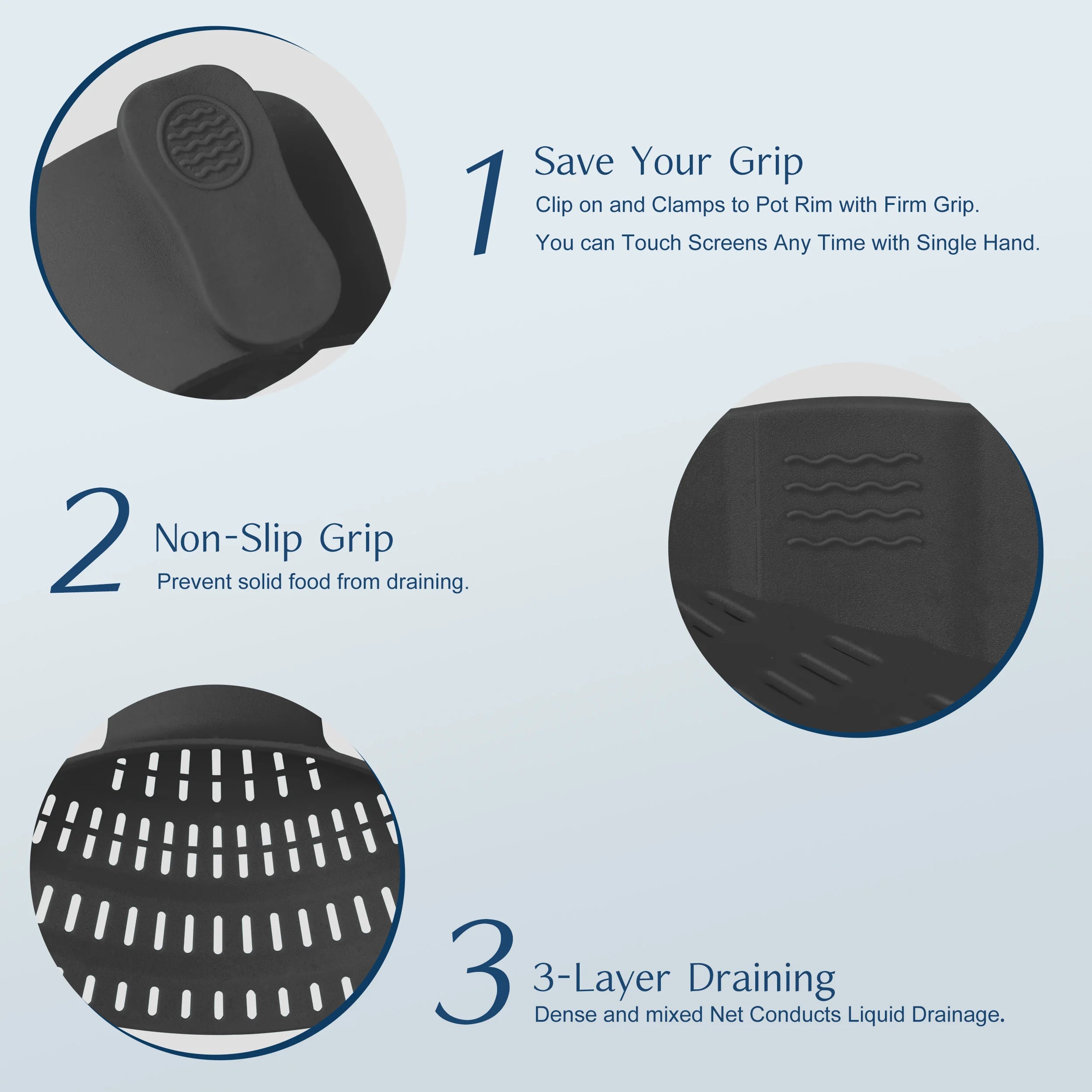 Silicone Clip On Pot Strainer Adjustable Heat Resistant Kitchen Colander for Pots Pans Bowls