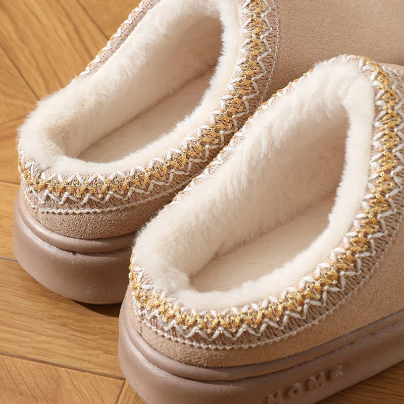 New Fluffy Platform Slippers for Women – Plush Warm Winter Cotton House Shoes