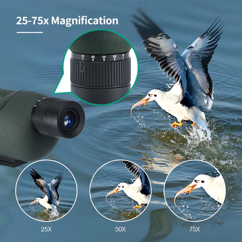 25-75x60 Zoom Spotting Scope ED Lens Monocular BAK4 Prism Telescope for Bird Watching Outdoor