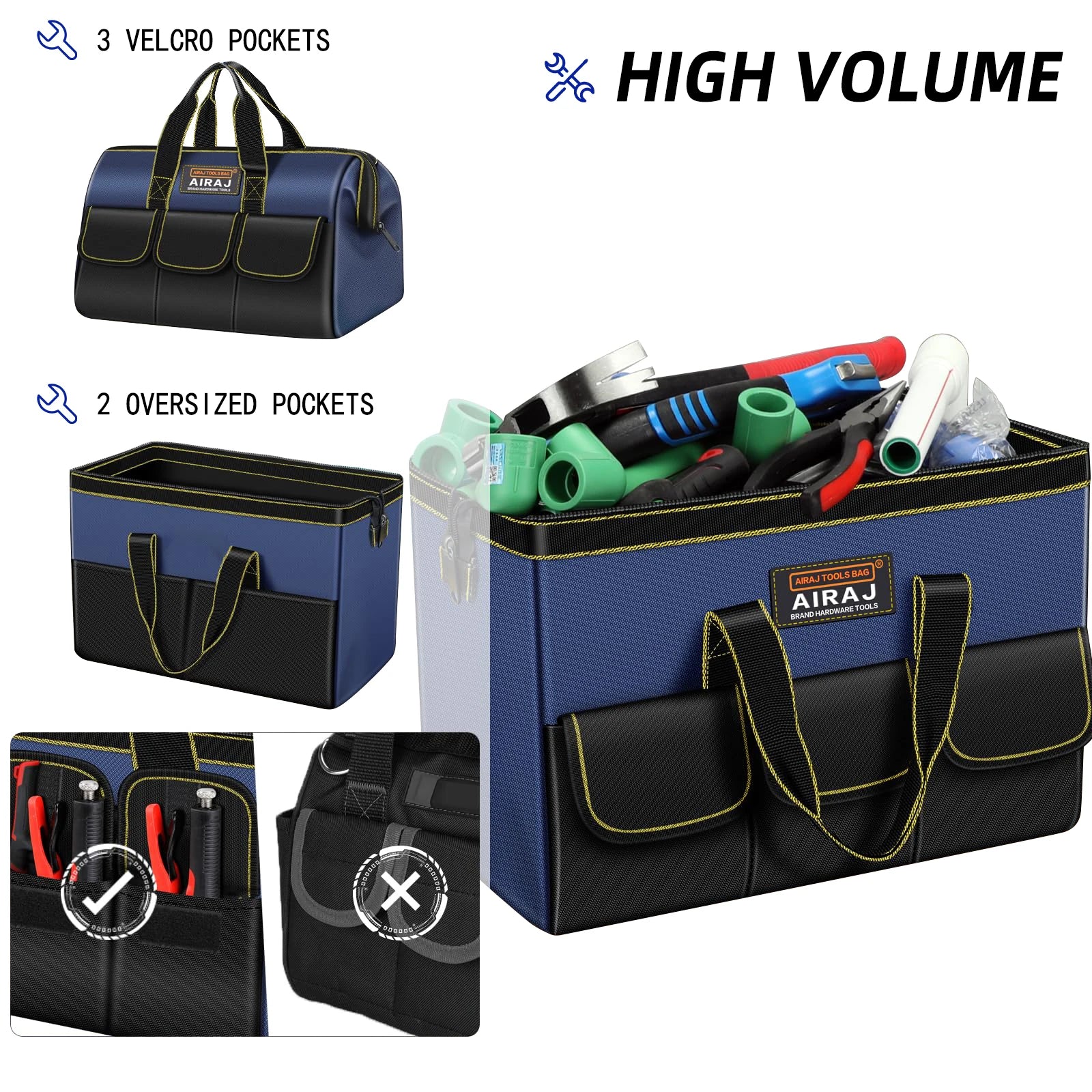 AIRAJ Multifunctional Tool Bags 1680D Oxford Cloth Waterproof Wear-Resistant Electrician Storage Bag