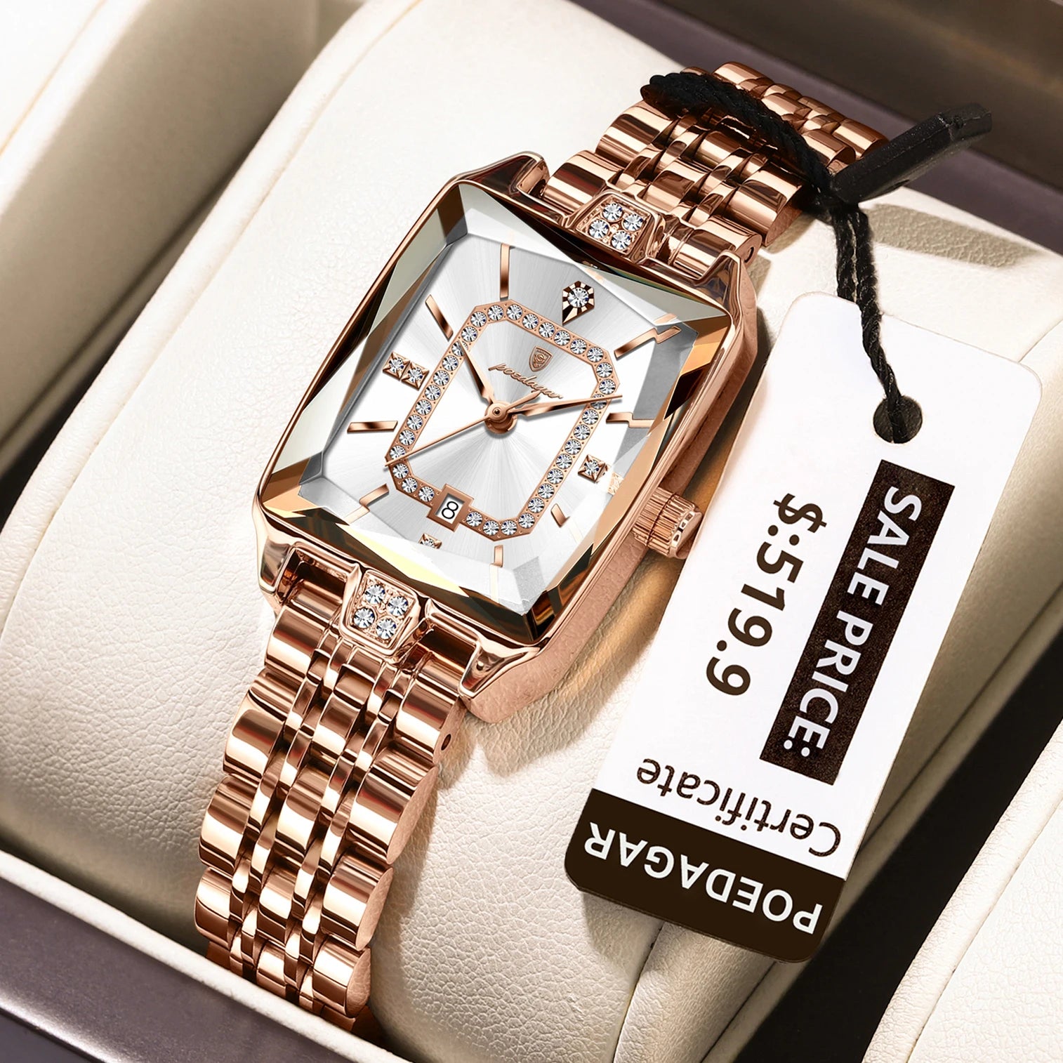 POEDAGAR Women's Luxury Watch Elegant Stainless Steel Waterproof Quartz Wristwatch with Date Display