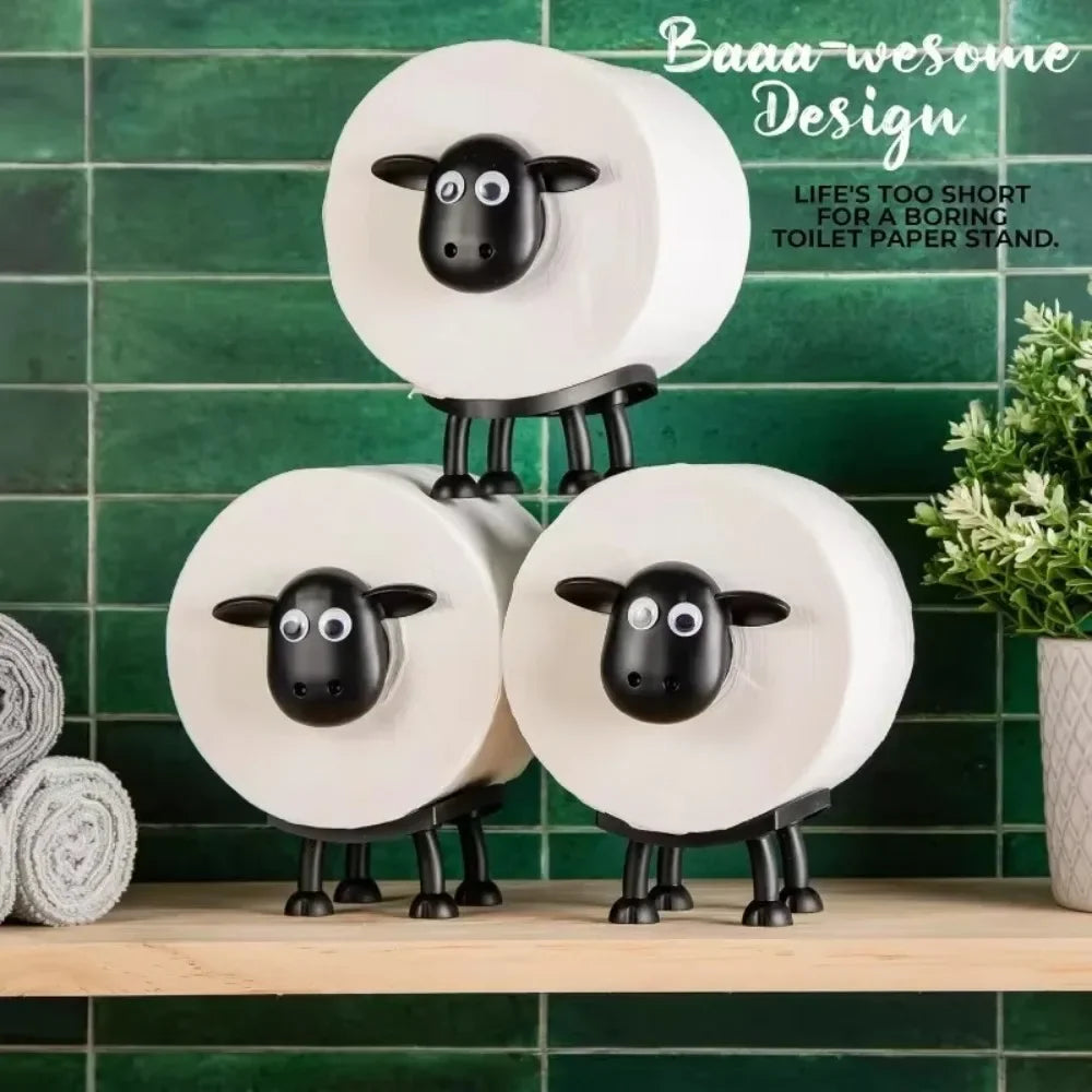 Cute Sheep Toilet Paper Holder Stand Cartoon Animal Bathroom Decor Non-Slip Space Saving Design