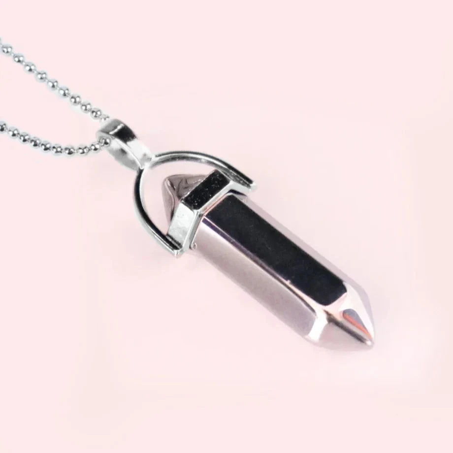 Natural Gemstone Hexagonal Bullet Necklace Quartz Crystal Pendant Chakra Healing Reiki Jewellery