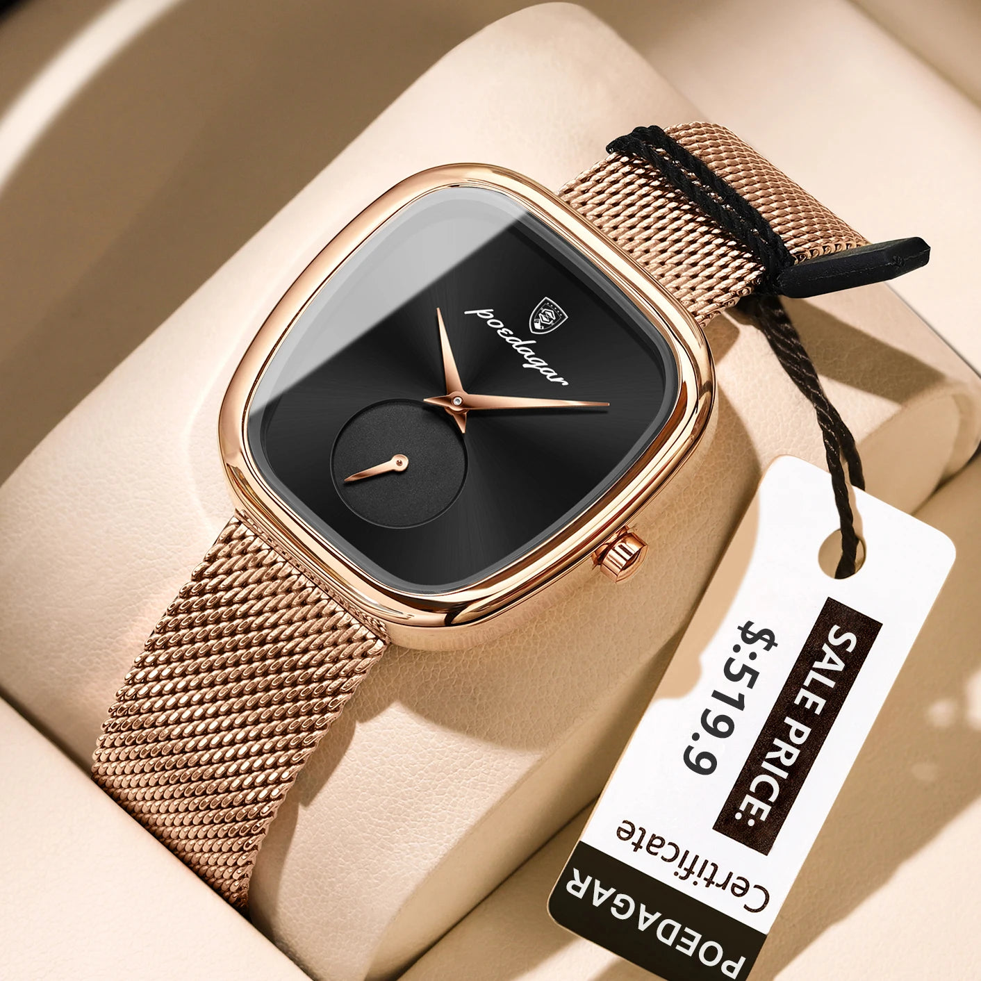 POEDAGAR Elegant Stainless Steel Mesh Ladies Quartz Watch Waterproof Fashion Casual Women’s Reloj