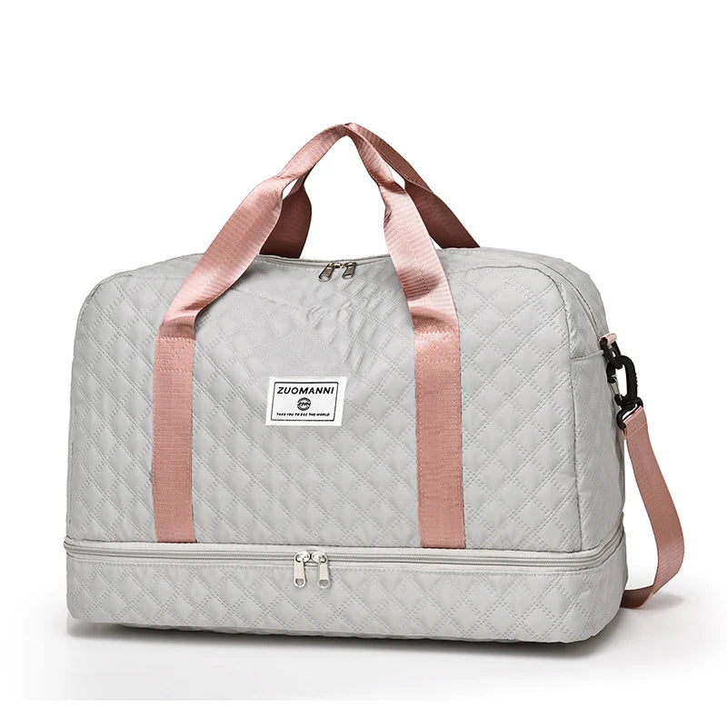 Lightweight Rhombic Lattice Travel Duffle Bag Carry-On Sports Fitness Gym Portable Weekender Bag