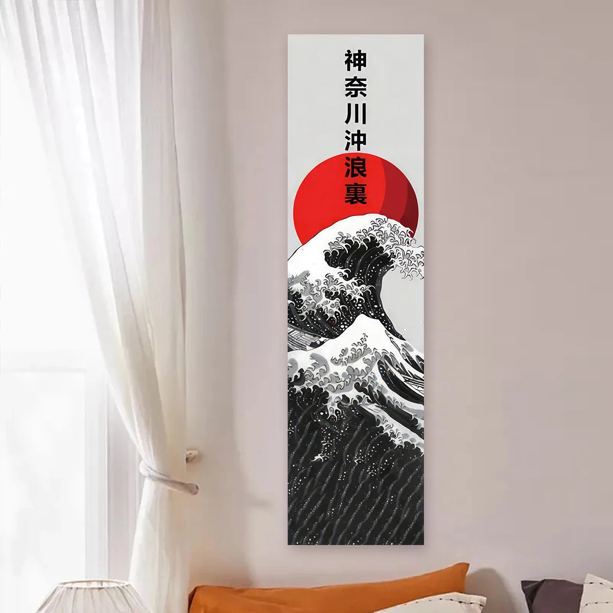 Japanese Ocean Waves Tapestry Red Sun Scenic Wall Hanging Home Bedroom Living Room Decoration